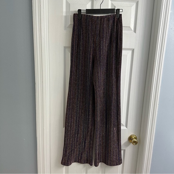 NBD Revolve Pants Wide Leg Metallic Rainbow Purple Party New Year’s Size Small - Picture 4 of 6